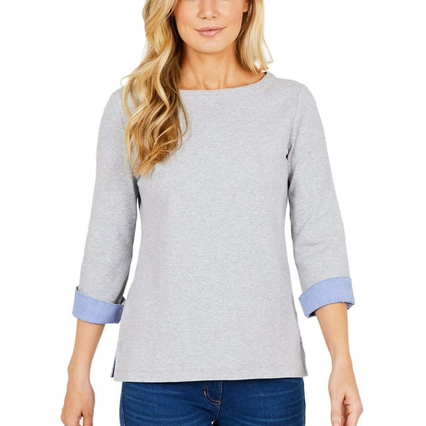Nautica Womens 3/4 Sleeve Marled Crew Neck Sweater Nautica Womens 3/4 Sleeve Marled Crew Neck Sweater